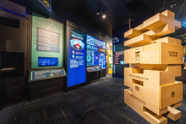 Giant wood block exhibit at St. Louis Fed Economy Museum
