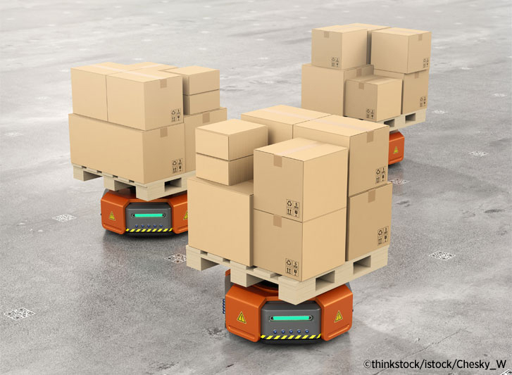 warehouse boxes being moved by a robot