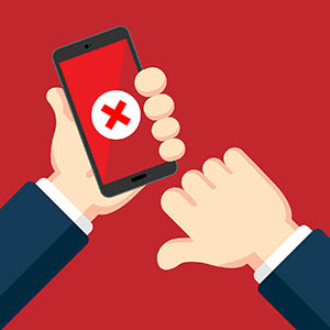 Hand holding phone denied coffee