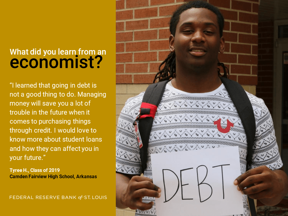 Tyree stands outside his high school. He wants to learn about loans