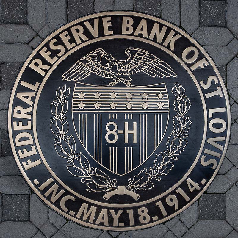 The Federal Reserve Bank of St. Louis’ seal commemorates the date on which the Bank was incorporated: May 18, 1914.