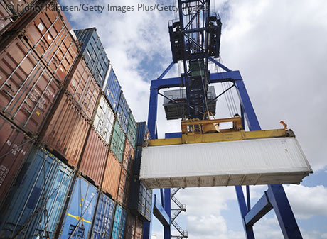 Shipping containers with gantry crane