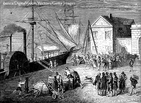 Antique illustration of scientific discoveries: Steamboats: The Clermont, New York - stock illustration