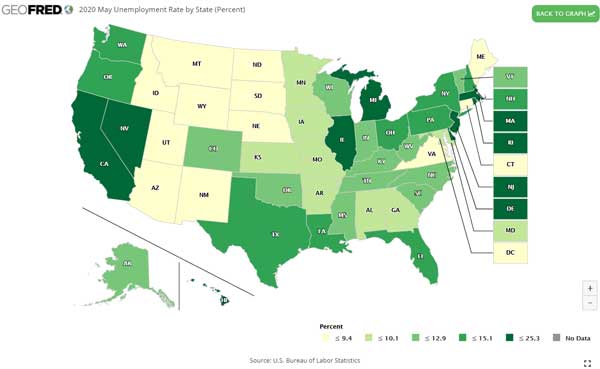 U.S. map with unemployment rates by state