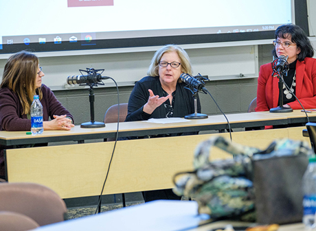 Lea-Rachel Kosnik and Marie Mora being interviewed by Mary Suiter