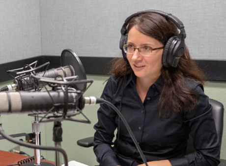 Oksana Leukhina participating in a Women in Economics Podcast Series episode