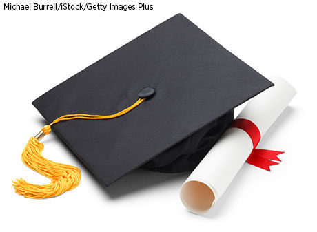 Graduation hat and diploma