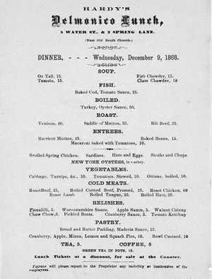 Hardy's Delmonico Lunch menu