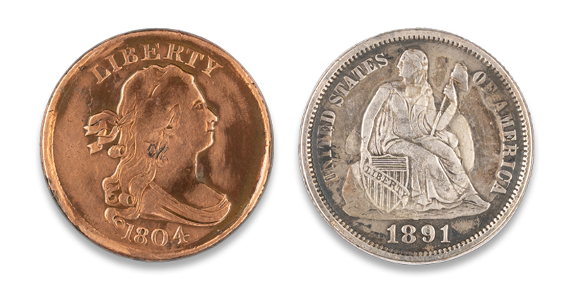 1804 half cent and 1891 Liberty dime.