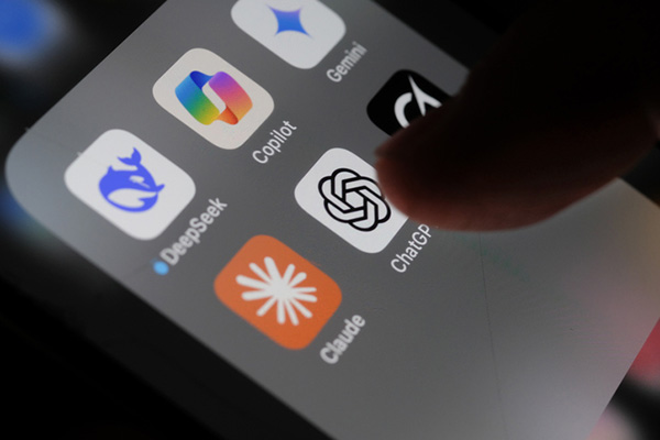 A person scrolls through an iPhone screen that displays six different generative AI apps.