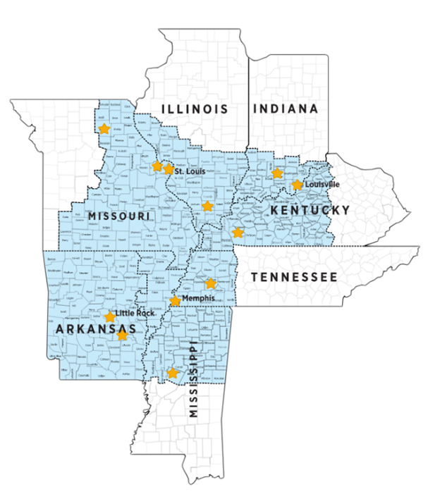 A map with seven U.S. states shows the locations of roundtable discussions marked in yellow.