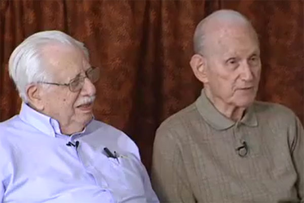 Byron Gross and Sam Weber, who lived through the Depression, speak during an interview.