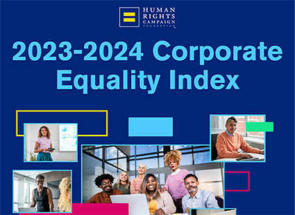 2023-2024 Corporate Equality Index, above a collage of different images showing diverse employees.