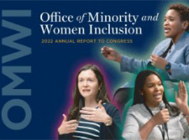 OMWI: Office of Minority and Women Inclusion, 2022 Annual Report to Congress. Three women are shown speaking.