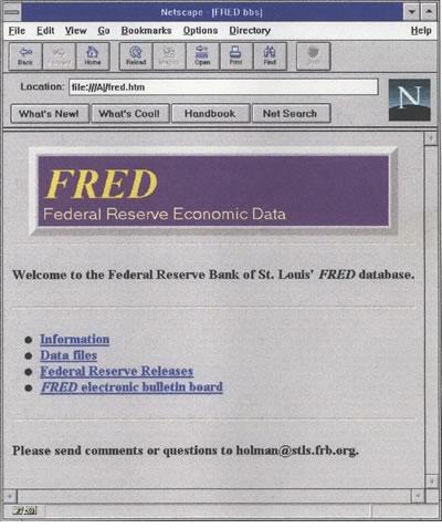 FRED database shown in 1996, with a large menu and old-time computer screen.