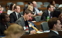 People listening to a presentation