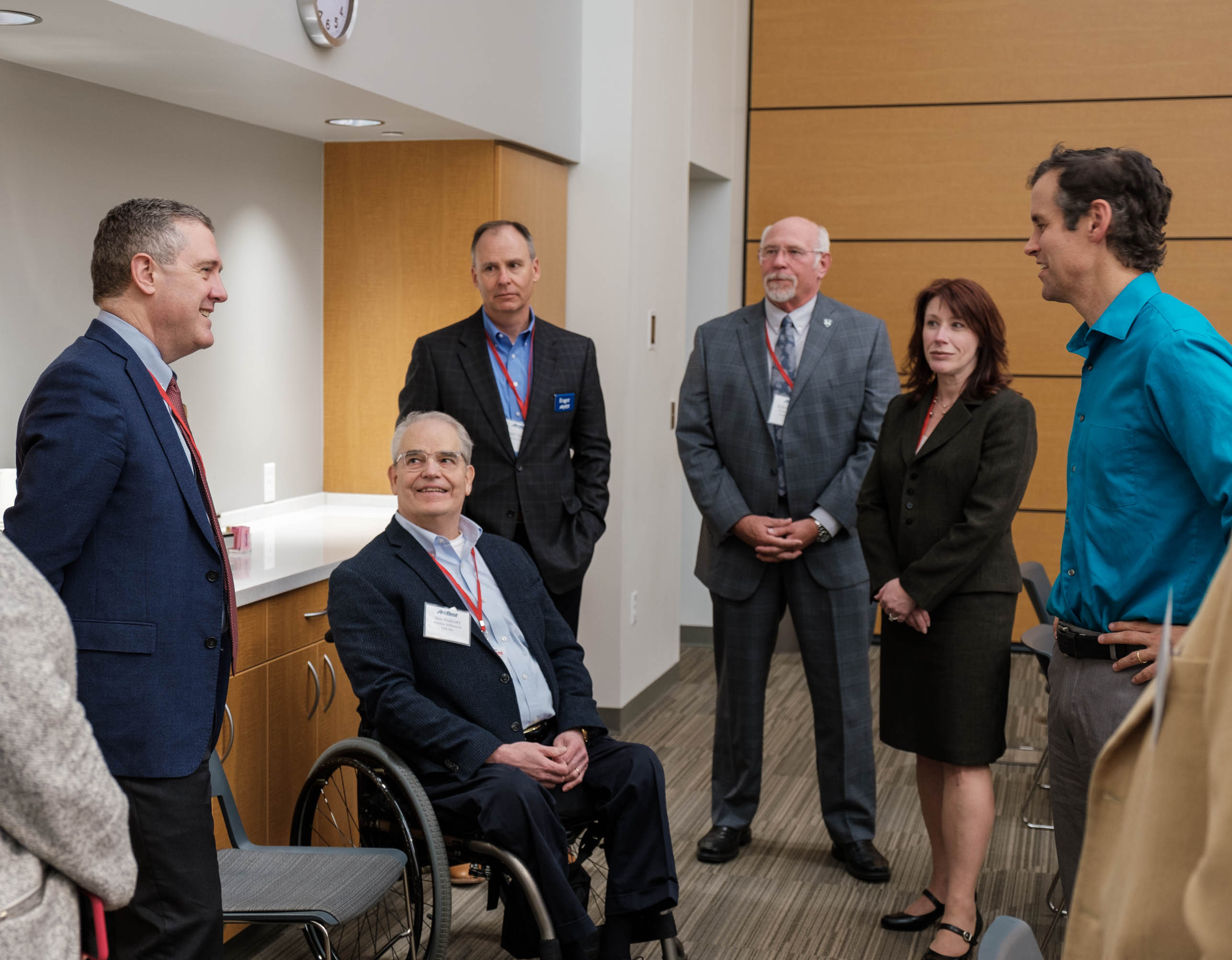 On Feb. 27, 2020, St. Louis Fed President James Bullard (far left) met with members of the Fort Smith Regional Council, a group of area leaders who are focused on economic development in the region that includes the northwestern Arkansas city. Meeting with Bullard were, from left, Jim Walcott, executive chairman of custom printing company Weldon, Williams and Lick; Roger Holroyd, president of Arvest Bank in Fort Smith; Kyle Parker, CEO of the Arkansas Colleges of Health Education; Terisa Riley, chancellor of the University of Arkansas-Fort Smith; and Samuel Sicard, president and CEO of the First National Bank of Fort Smith. Interacting with local business and civic leaders in communities like Fort Smith gives Bullard a better understanding of the economic dynamism in the Eighth District.
