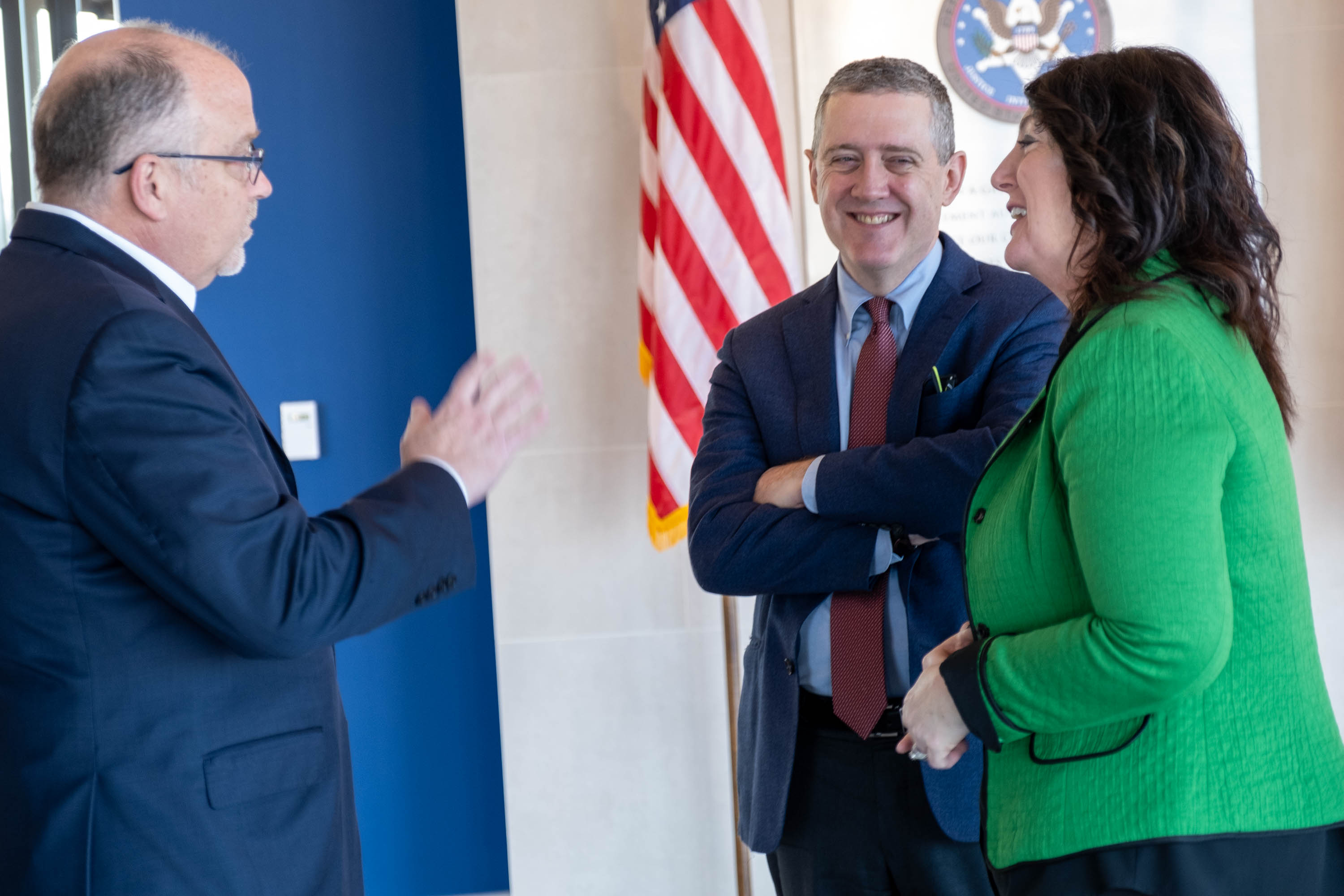 St. Louis Fed President James Bullard (center), toured the United States Marshals Museum in Fort Smith, Ark., on Feb. 27, 2020. Set to open in 2021, the museum will tell the history of the 230-year-old U.S. Marshals Service, the nation’s oldest federal law enforcement agency. Patrick Weeks, president and CEO of the museum, and Alice Alt, president of the museum foundation, joined Bullard in the museum. The tour was part of a two-day visit to the northwestern Arkansas city, which is in the St. Louis Fed’s District. Bullard regularly visits communities like Fort Smith to interact with local business and civic leaders and better understand local economic conditions.