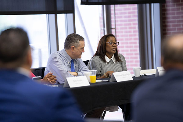 Shown are St. Louis Fed President Jim Bullard (left) and Matuschka Lindo Briggs, senior vice president and regional executive of the Bank’s Little Rock Branch.