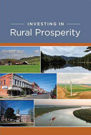 Investing in Rural Prosperity book front cover, a collection of scenes from across rural America