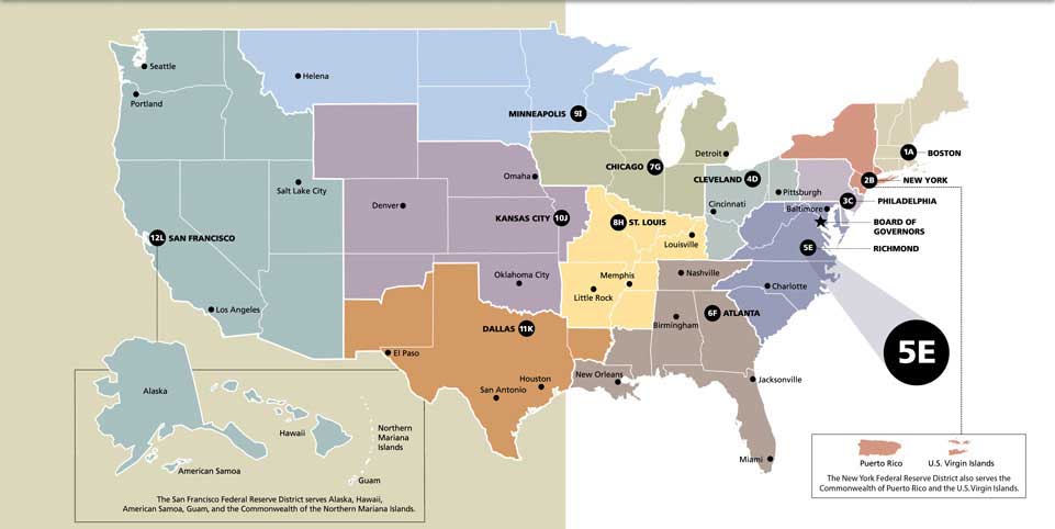 Map of the Federal Reserve's Regional Structure