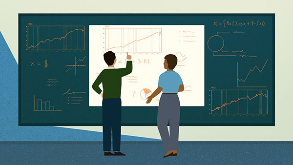 Research staff analyze information about the economy.