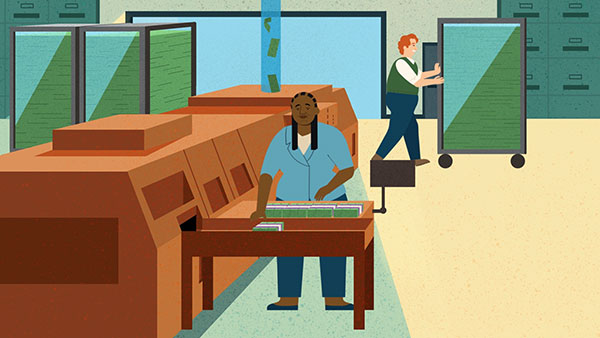 Cash is processed at a federal reserve bank.