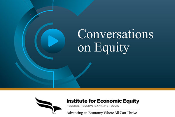 St. Louis Fed Conversations on Equity Logo - translucent blue c with Fed eagle logo