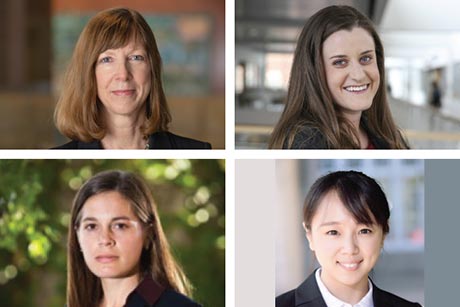 Four women appear in separate quadrants