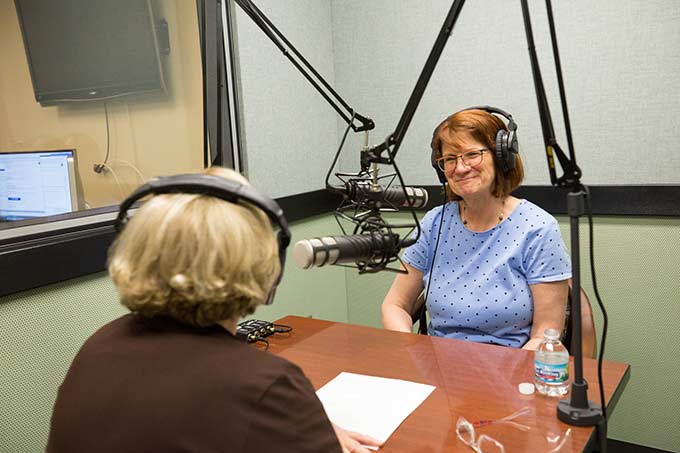Gail Heyne Hafer in studio during podcast interview.