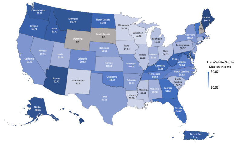 Black Household Median Income Per $1 of White Household Income