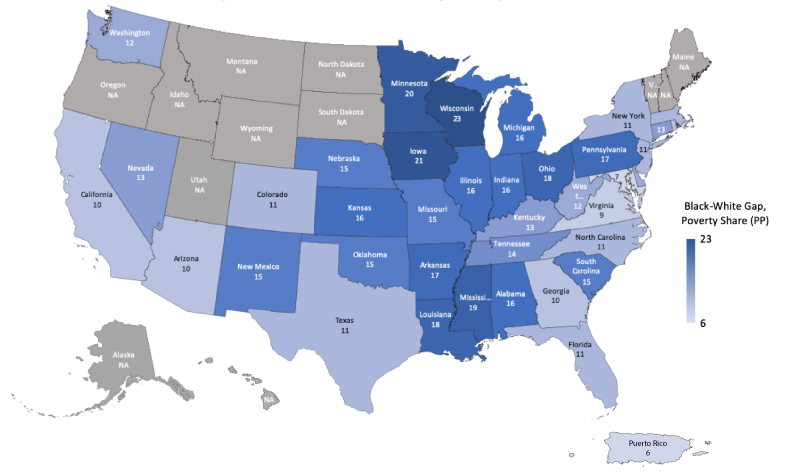 Racial Poverty Gap in Percentage Points (Black Minus White Poverty Share)