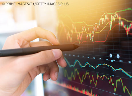 Stockmarket investment analysis on a digital tablet