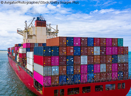 large ship filled with shipping containers