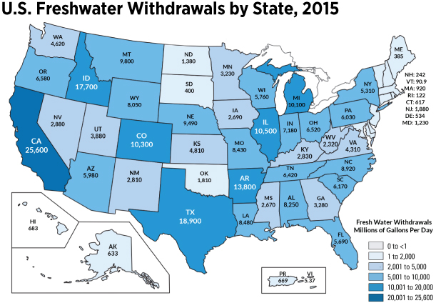 US Freshwater Withdraws by State - infographic