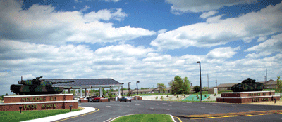 Tanks appear to salute visitors at one of the gates to Fort Knox. | St. Louis Fed
