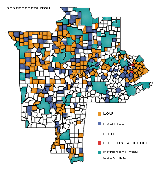 nonmetro share of employ