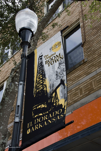 Banners on streetlights remind passers-by of the golden years of El Dorado.