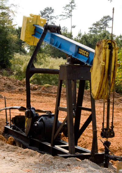 This oil pump, a freshly painted relic of the boom days.