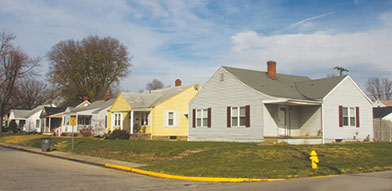 Blocks of small houses like these, dating from the mid-20th century, surround downtown.