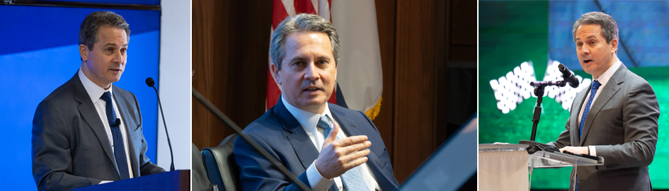 Alberto Musalem shown during different public speaking engagements.