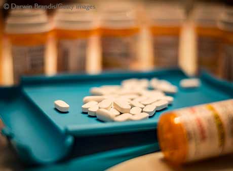 prescription opioid pills and bottles