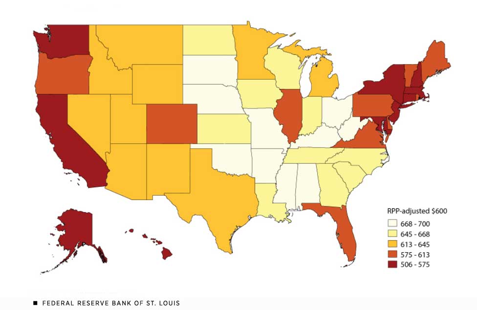 value of 600 dollars by state