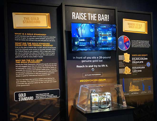 Gold bar display, Raise the Bar, at Economy Museum, St. Louis Federal Reserve