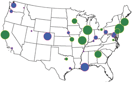 Image of map showing the winning cities | St. Louis Fed