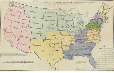 Image of map submitted in support of locating a Reserve bank in Chicago | St. Louis Fed