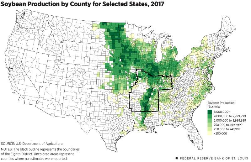 Soybean production by county map