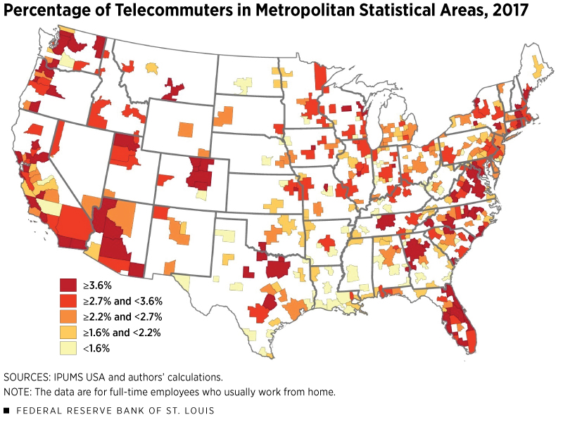 Percentage of Telecommuters in Metropolitan Statistical Areas, 2017