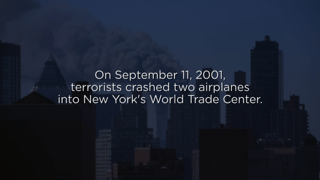 Fed responds to 9/11 attacks video still, skyline of New York City 